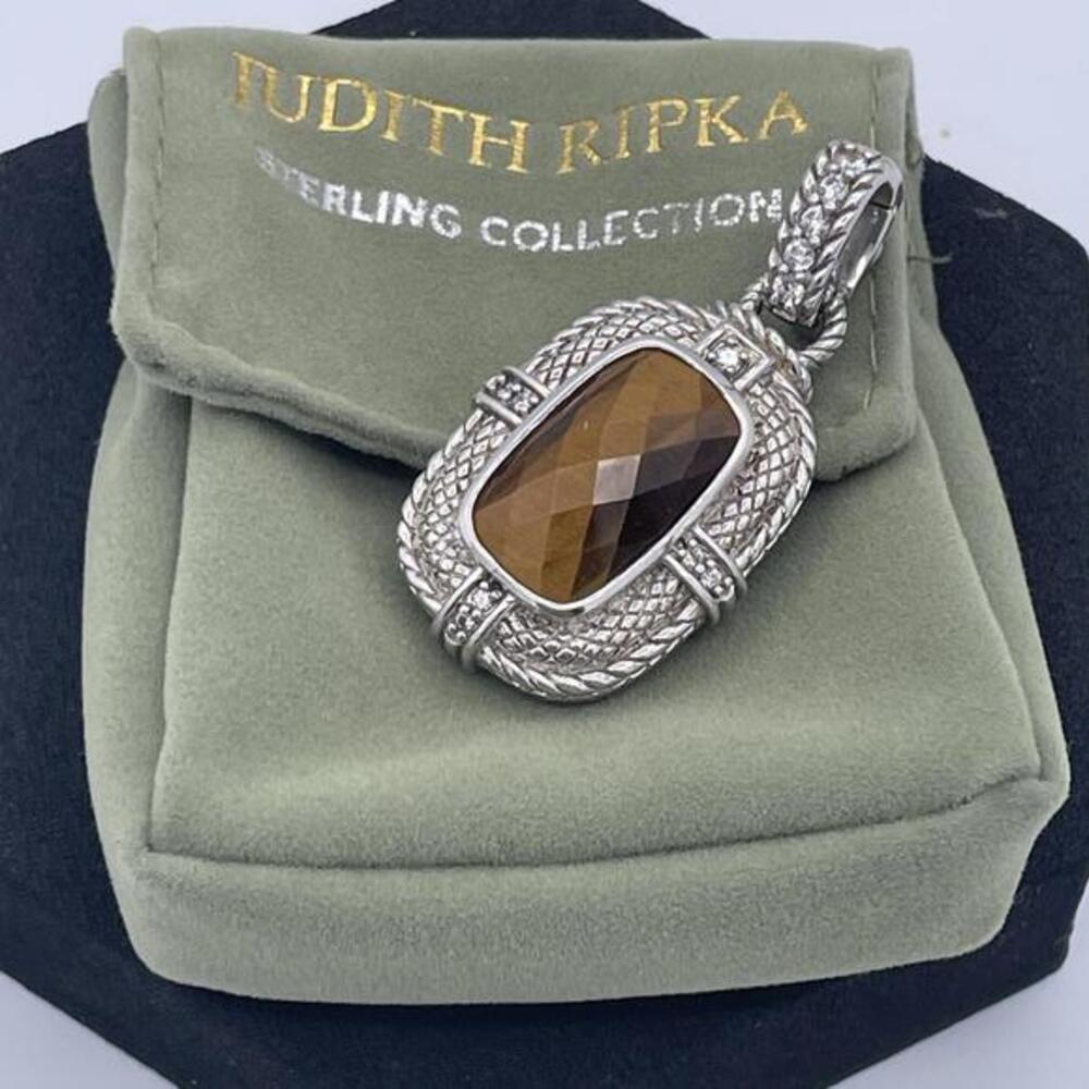 Judith Ripka Tiger’s Eye and CZ Enhancer Pendant Sterling Silver 925 Thailand